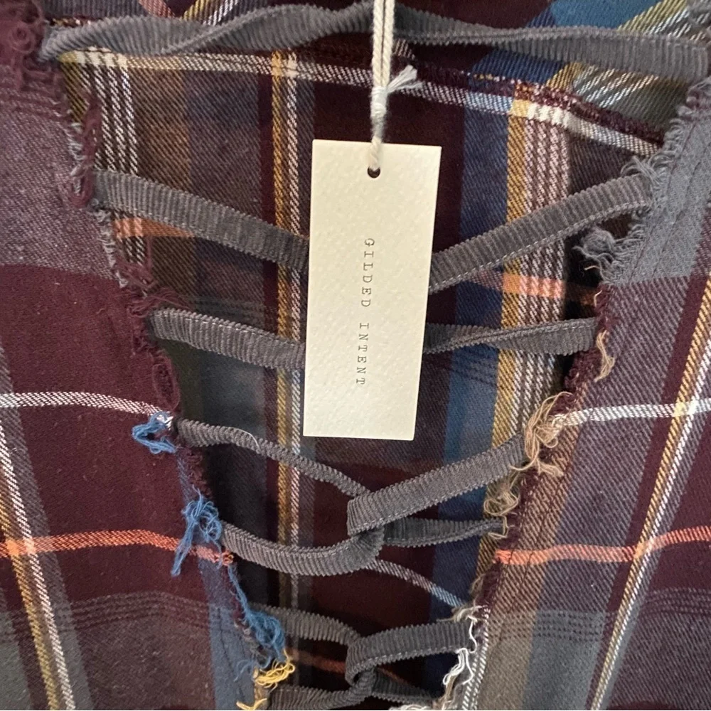 Gilded Intent Plaid Distressed Button Up Crisscross Flannel - Picture 5 of 8